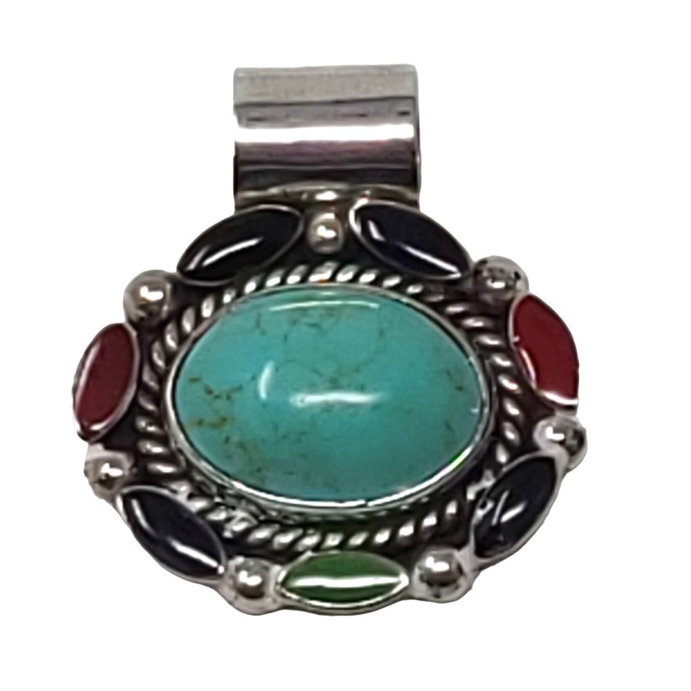 Sterling Silver 925 Pendant Blue Red Purple Red Faux Stones Vintage Jewelry 7694